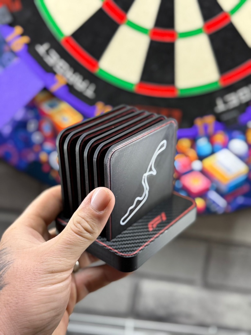 F1 coasters close-up showing track detail